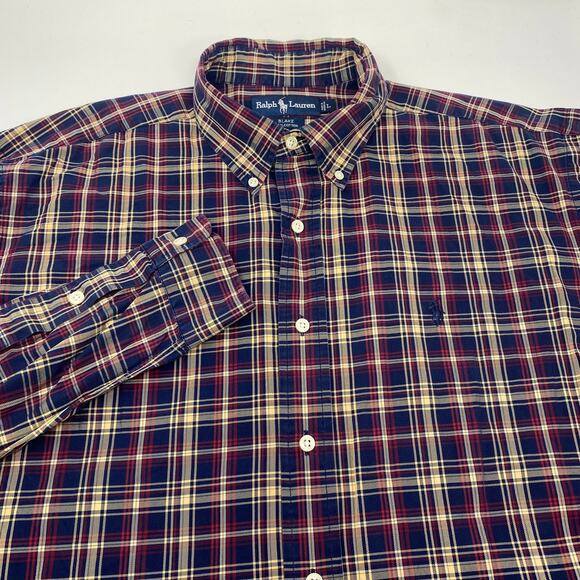 Ralph Lauren Large Blue Red Beige Check Plaid Long Sleeve Button Down Shirt - Picture 1 of 4
